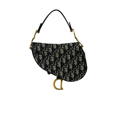 Christian Dior Navy Canvas Leather Handbag Saddle Bag Shoulder Bag