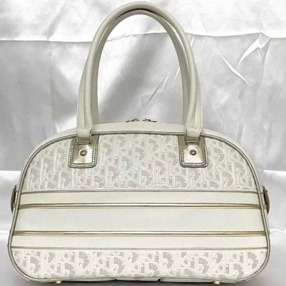 Christian Dior Trotter White Leather Rubber Boston Bag Handbag
