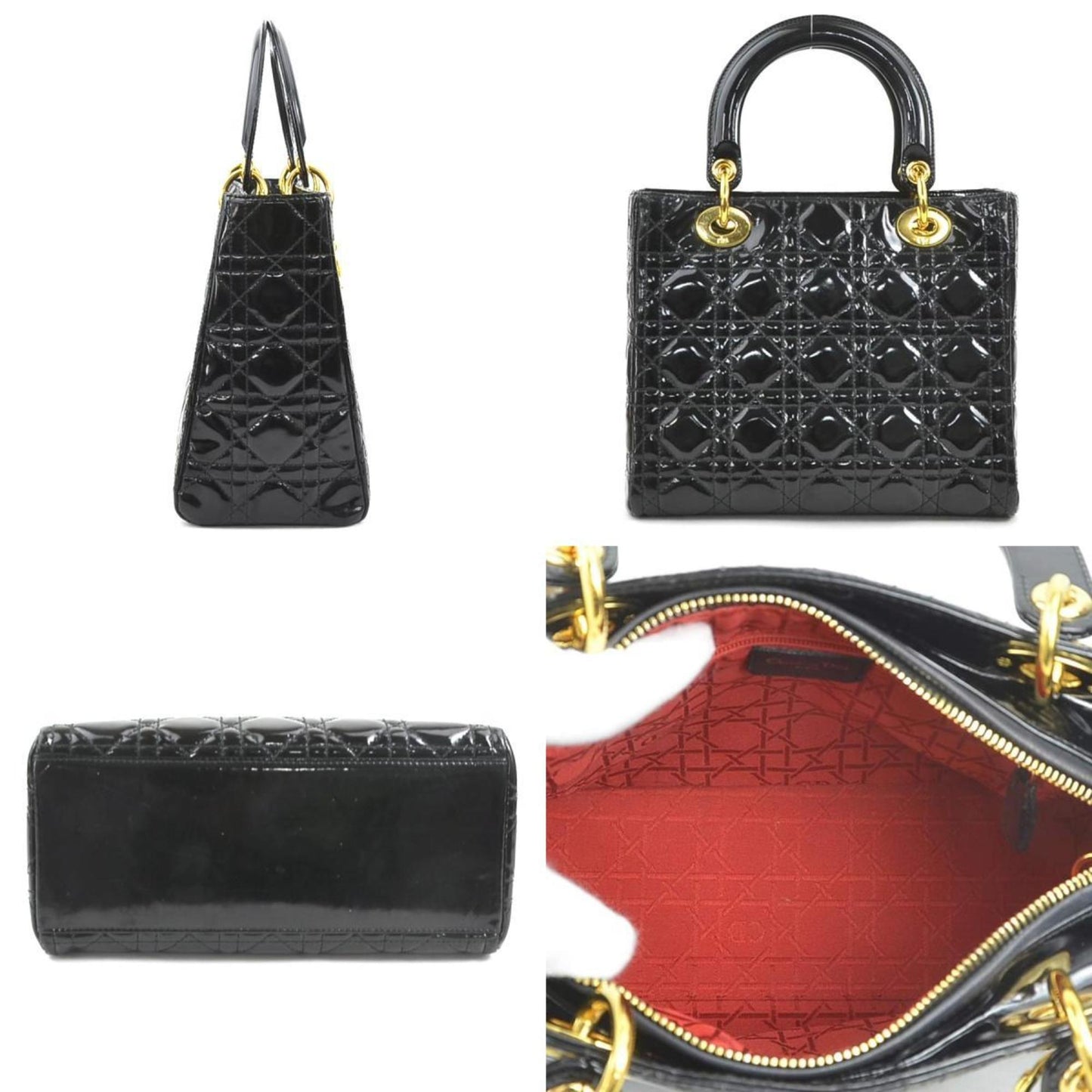 Christian Dior Black Patent Leather Handbag Shoulder Bag Leather