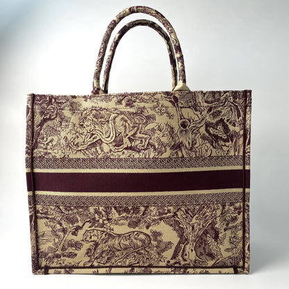 Christian Dior Bordeaux Brown Red Color Canvas Tote Bag