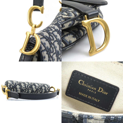 Christian Dior Navy Canvas Handbag Saddle Bag