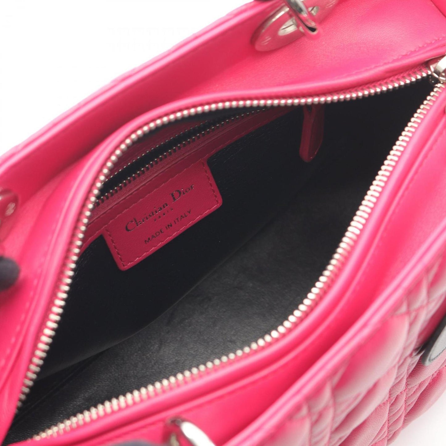 Christian Dior Lady Dior Black Pink Leather Handbag