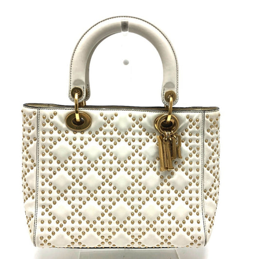 Christian Dior Lady Dior White Leather Handbag Tote Bag