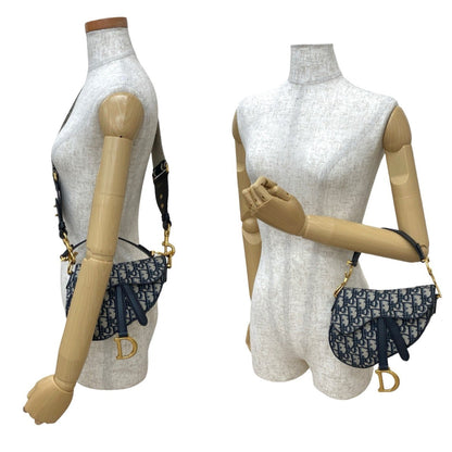 Christian Dior Navy Canvas Leather Handbag Saddle Bag Shoulder Bag