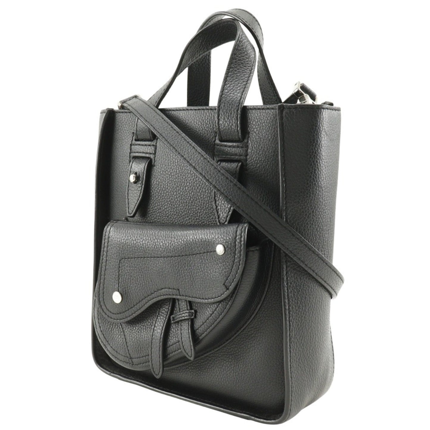 Christian Dior Black Leather Handbag Shoulder Bag Tote Bag Leather