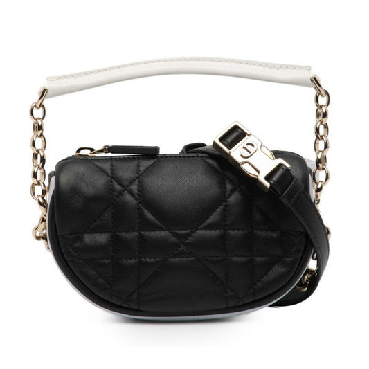 Christian Dior Black White Leather Handbag Shoulder Bag
