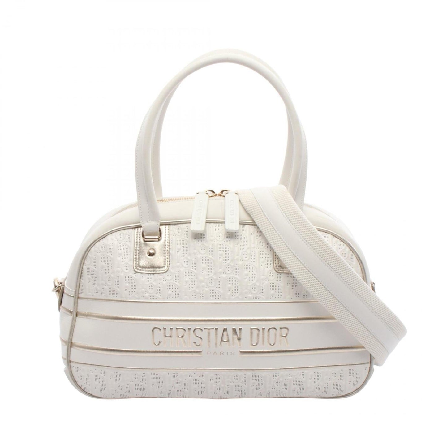 Christian Dior Gold White Leather Handbag