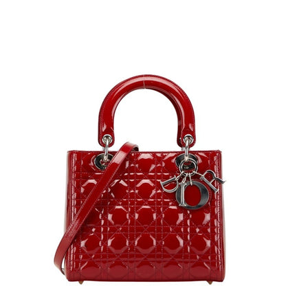 Christian Dior Lady Dior Red Color Patent Leather Handbag Shoulder Bag Leather