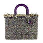 Christian Dior Multi-Color Purple Tweed Leather Handbag Shoulder Bag