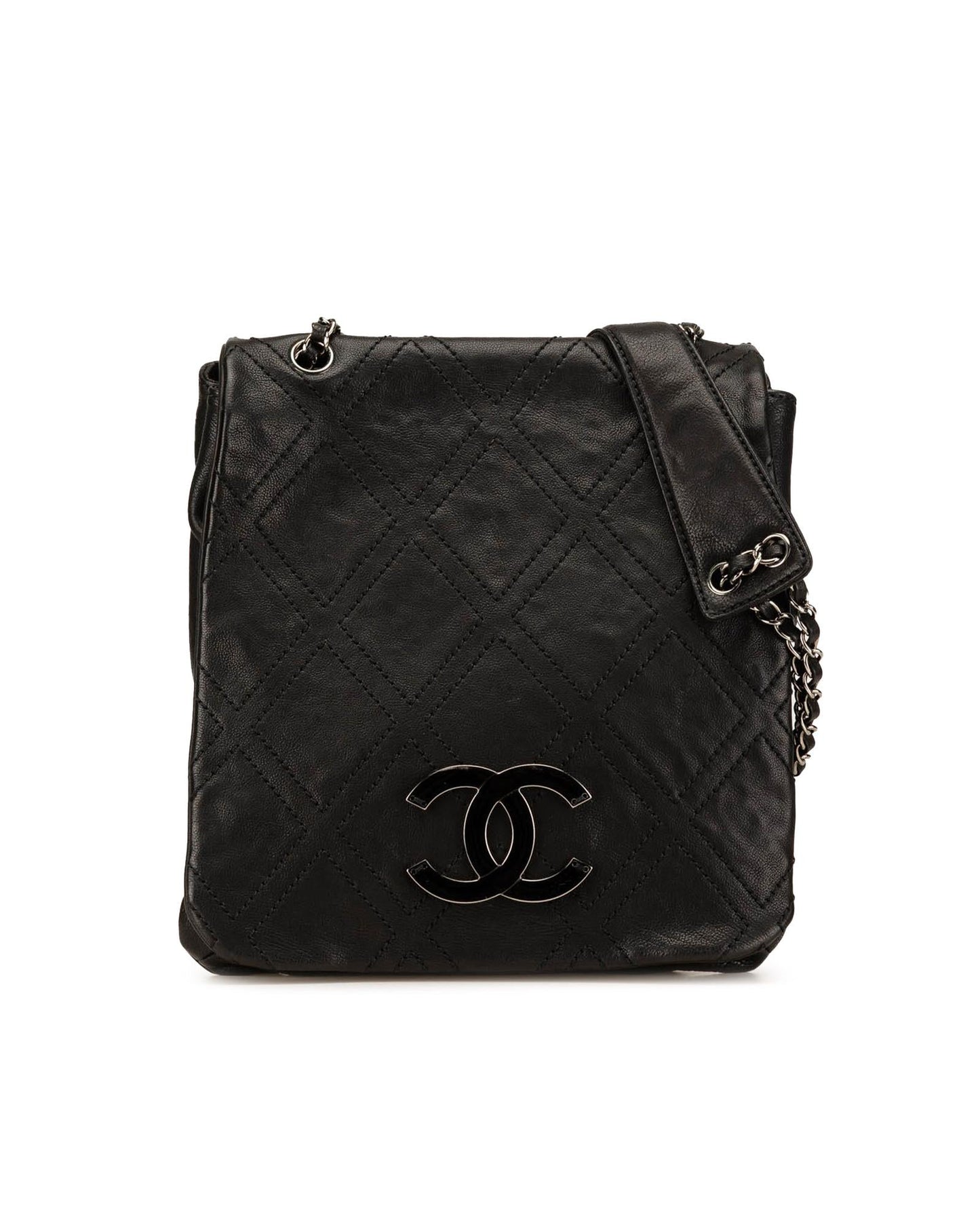 Large Calfskin Diamond Stitch Crossbody Bag with Chain Strap
