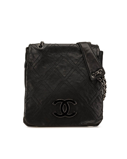 Large Calfskin Diamond Stitch Crossbody Bag with Chain Strap