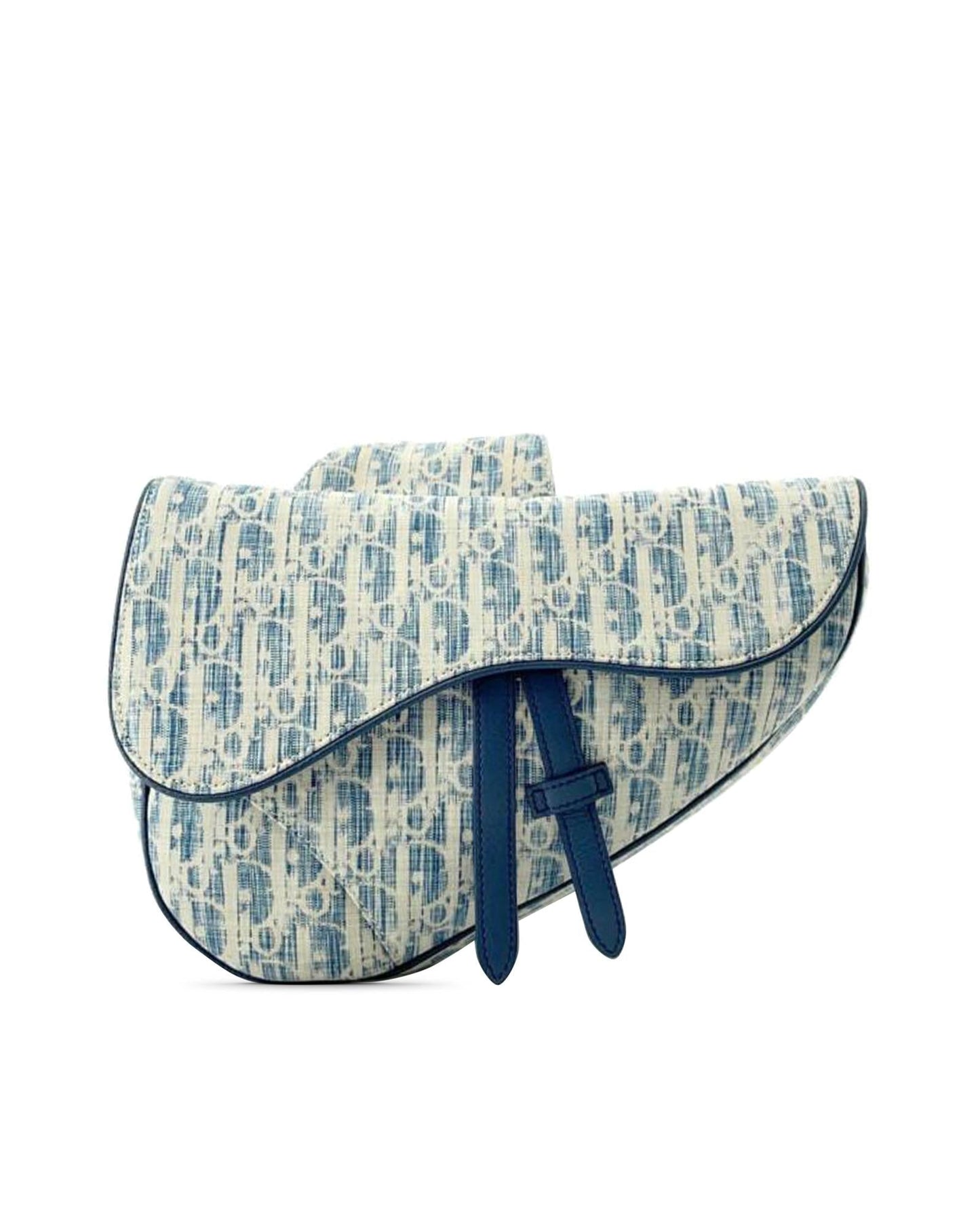 Kasuri Oblique Canvas Saddle Crossbody with Adjustable Strap and Magnetic Snap Closure