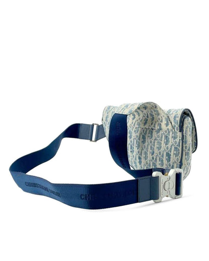 Kasuri Oblique Canvas Saddle Crossbody with Adjustable Strap and Magnetic Snap Closure