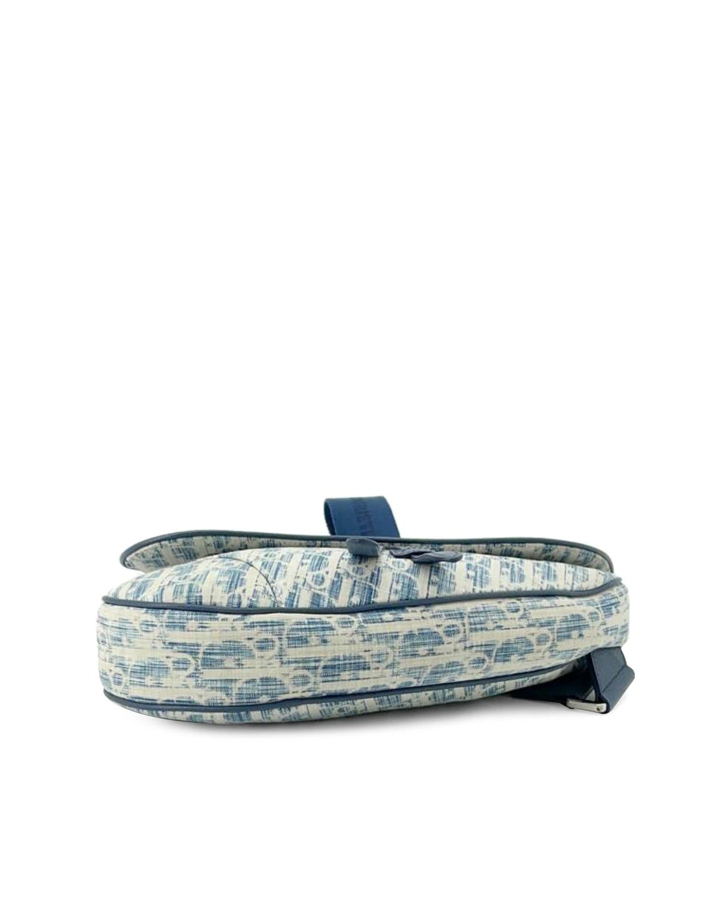 Kasuri Oblique Canvas Saddle Crossbody with Adjustable Strap and Magnetic Snap Closure