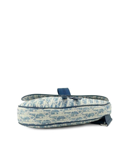 Kasuri Oblique Canvas Saddle Crossbody with Adjustable Strap and Magnetic Snap Closure