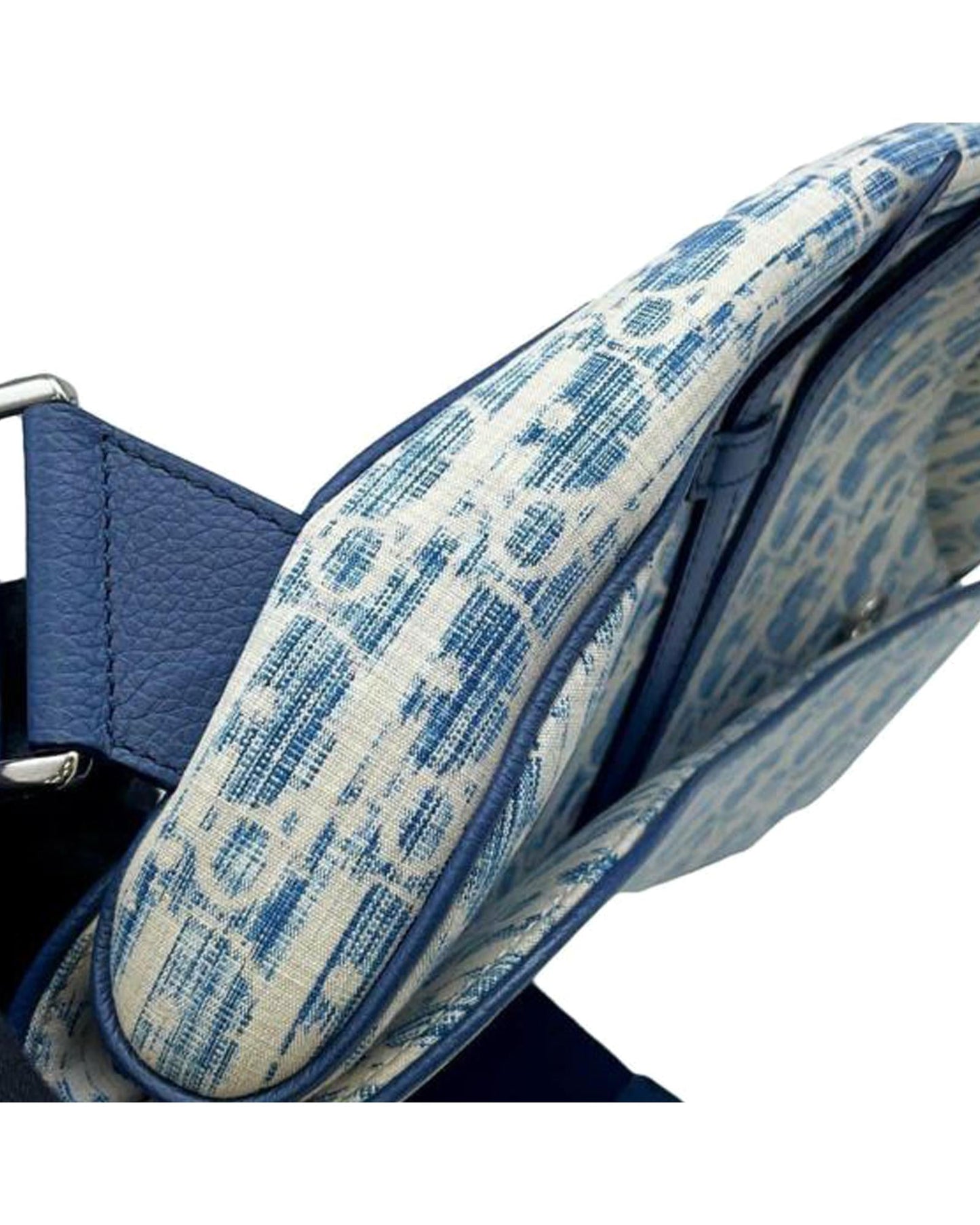 Kasuri Oblique Canvas Saddle Crossbody with Adjustable Strap and Magnetic Snap Closure