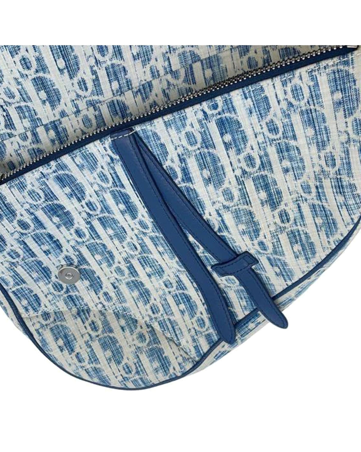 Kasuri Oblique Canvas Saddle Crossbody with Adjustable Strap and Magnetic Snap Closure