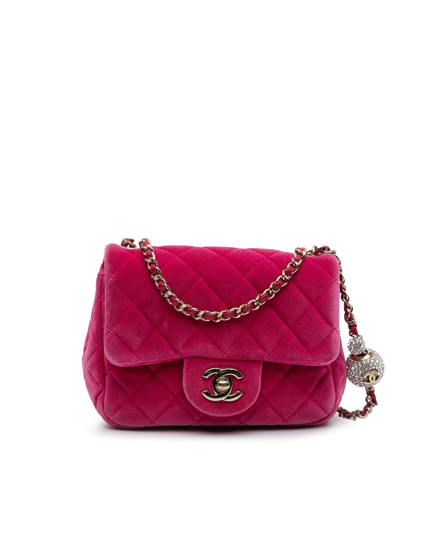 Mini Square Velvet Pearl Crush Flap Quilted Crossbody Bag