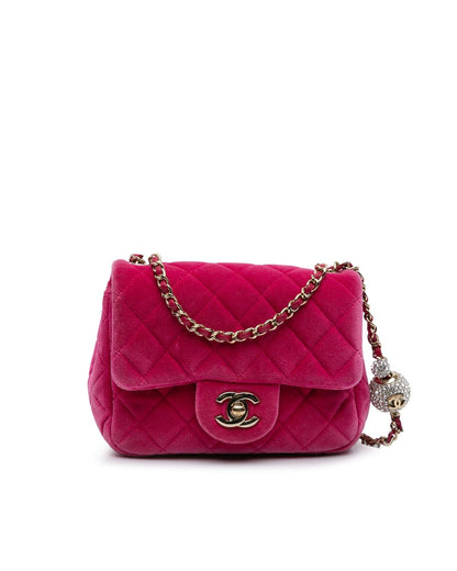 Mini Square Velvet Pearl Crush Flap Quilted Crossbody Bag