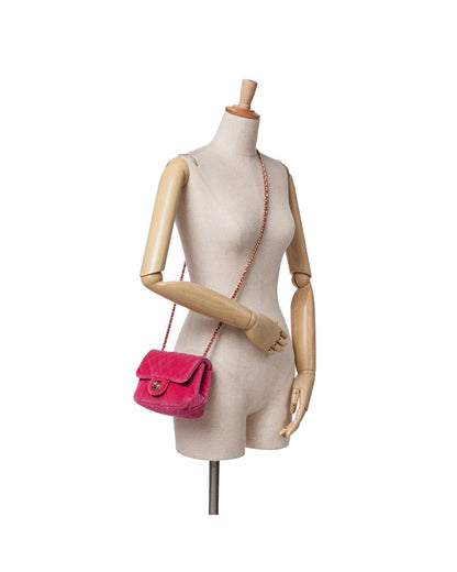 Mini Square Velvet Pearl Crush Flap Quilted Crossbody Bag