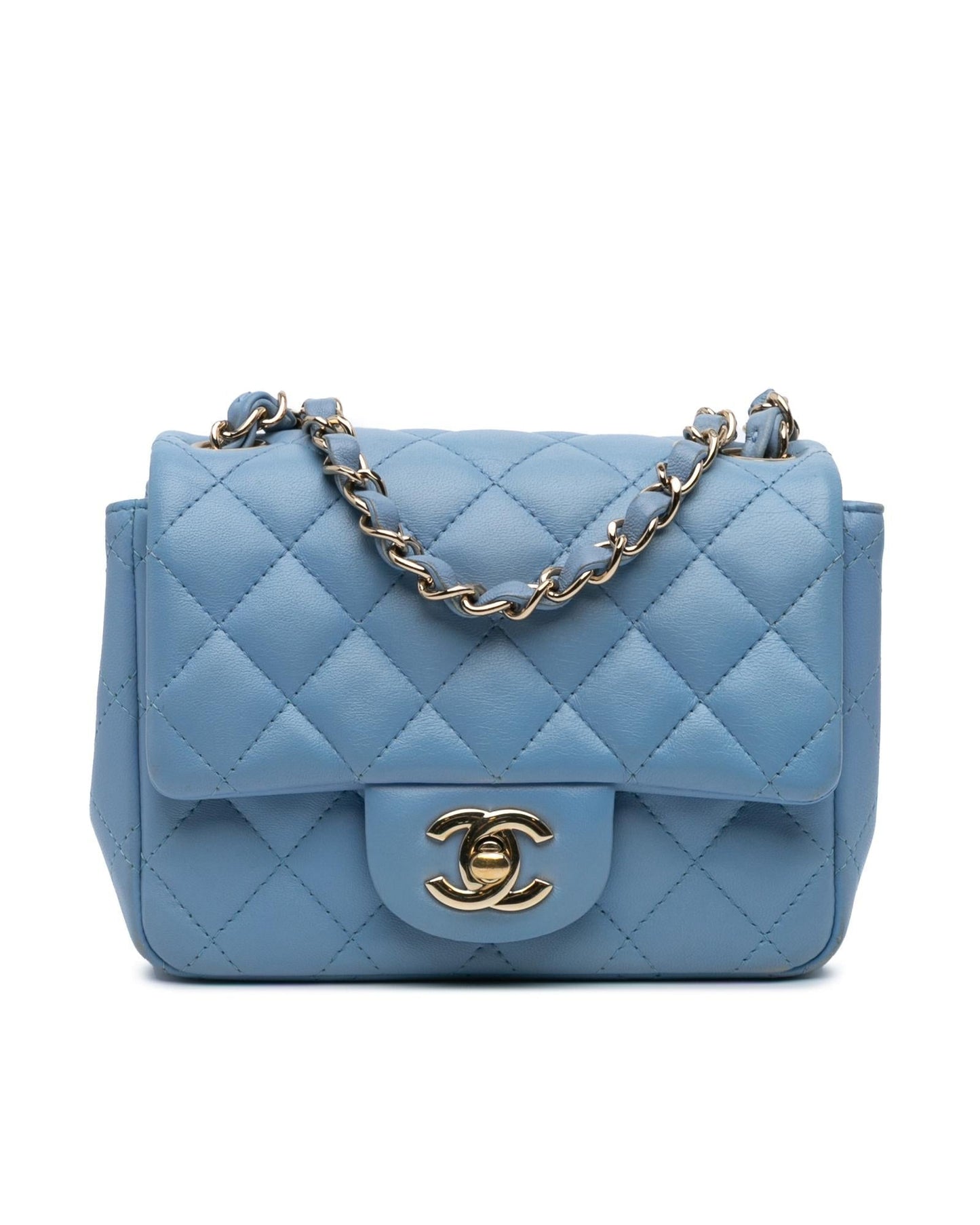 Mini Square Classic Lambskin Single Flap Crossbody Bag with Chain Strap