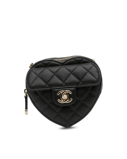 Mini Lambskin Heart Crossbody Bag with Quilted Leather and Chain Strap
