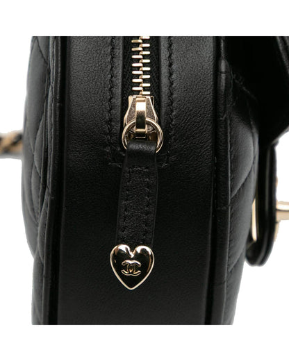 Mini Lambskin Heart Crossbody Bag with Quilted Leather and Chain Strap