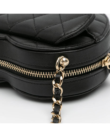 Mini Lambskin Heart Crossbody Bag with Quilted Leather and Chain Strap
