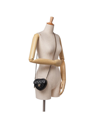 Mini Lambskin Heart Crossbody Bag with Quilted Leather and Chain Strap