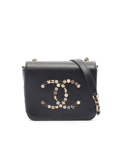 Lambskin Studded Charms Flap Crossbody Bag with Chain Strap