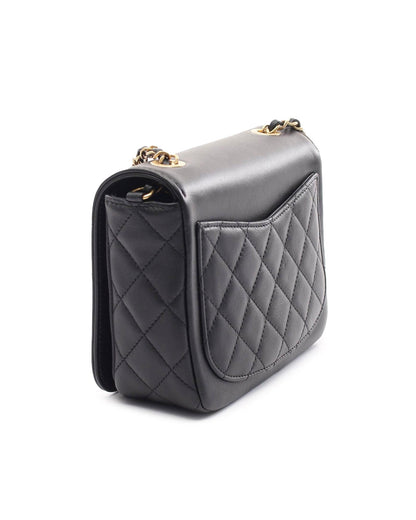 Lambskin Studded Charms Flap Crossbody Bag with Chain Strap
