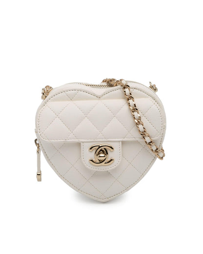 Mini Lambskin Quilted Heart Crossbody Bag with Chain Strap