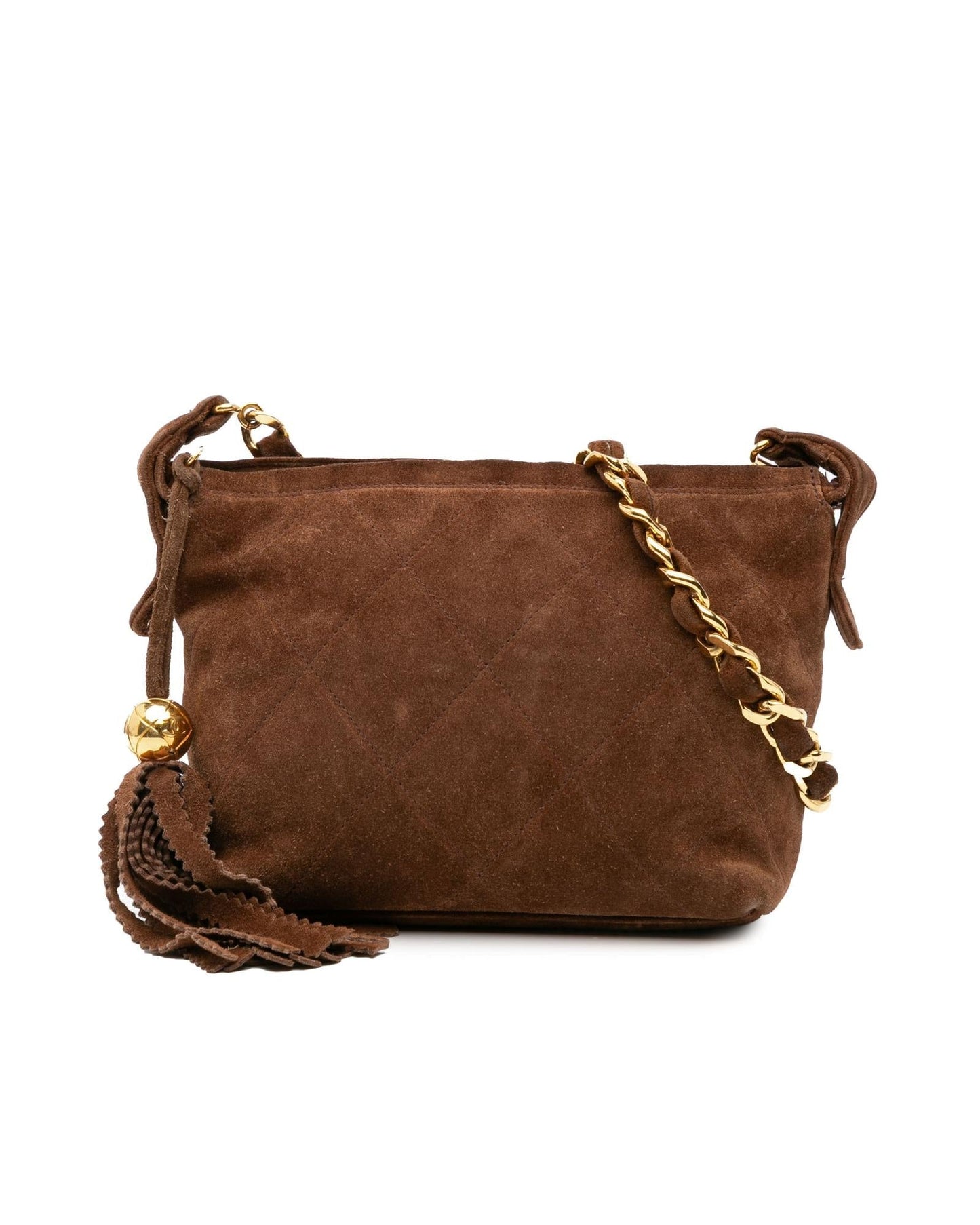 Quilted Suede Tassel Crossbody with Chain Strap