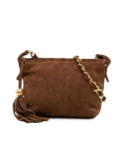 Quilted Suede Tassel Crossbody with Chain Strap