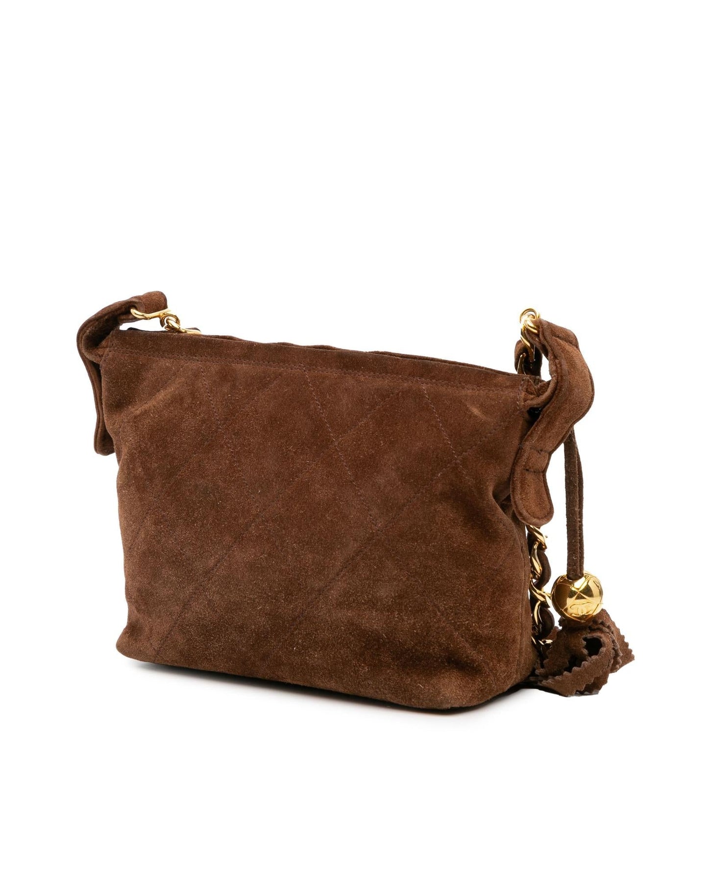 Quilted Suede Tassel Crossbody with Chain Strap