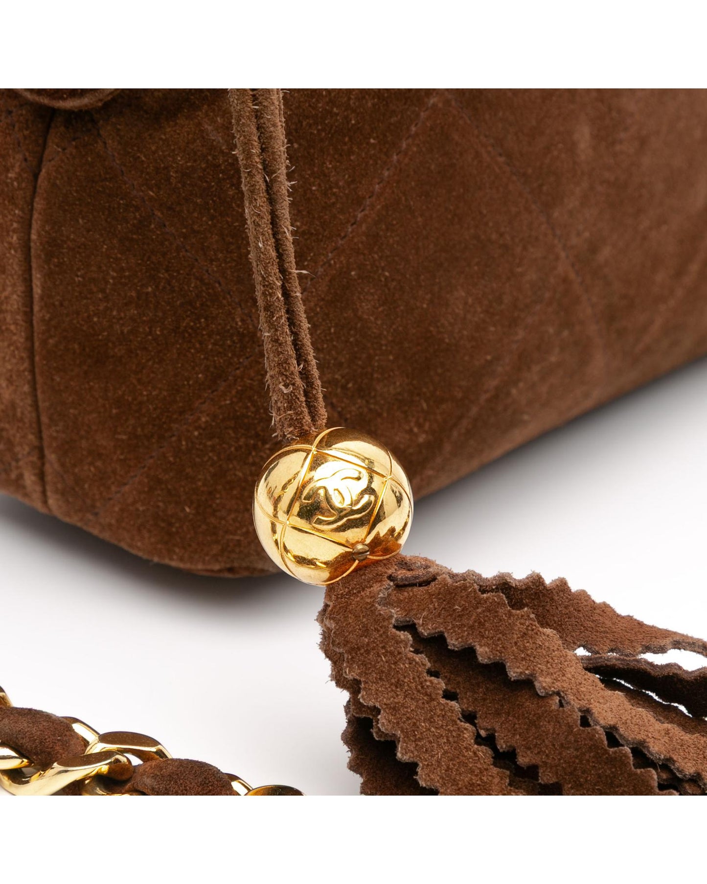 Quilted Suede Tassel Crossbody with Chain Strap