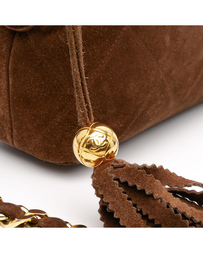 Quilted Suede Tassel Crossbody with Chain Strap
