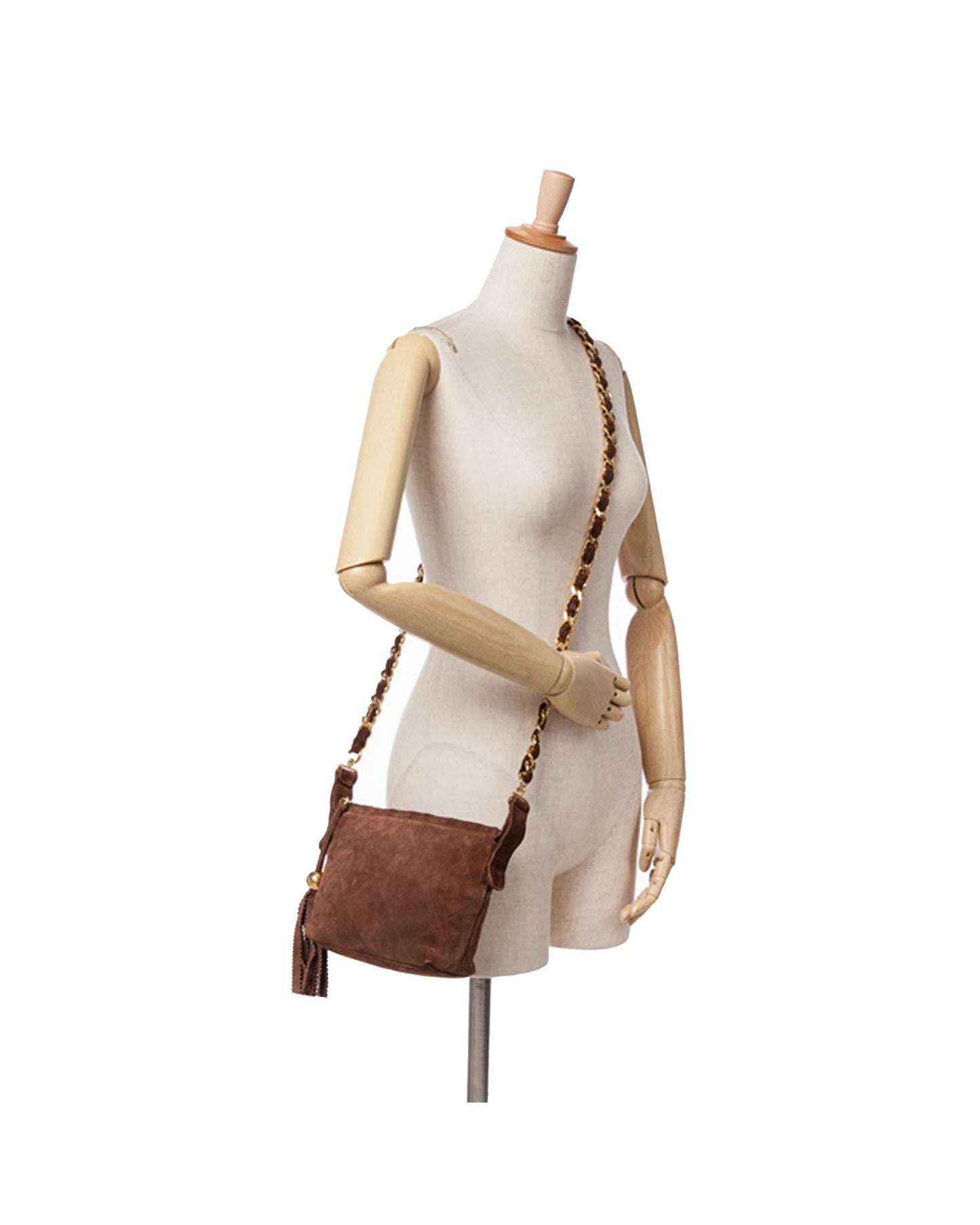 Quilted Suede Tassel Crossbody with Chain Strap