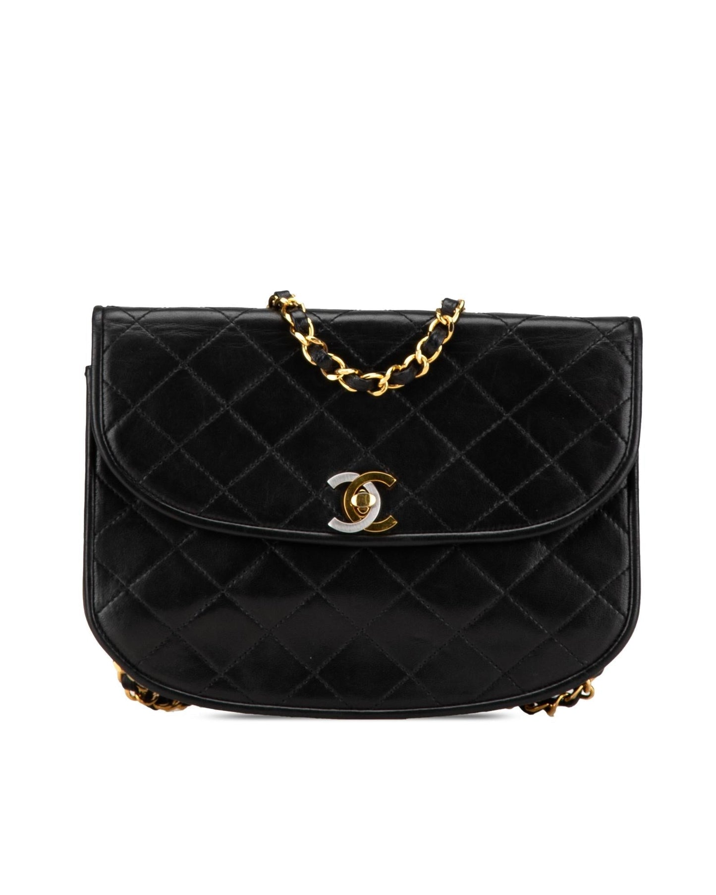 Quilted Lambskin Leather Crossbody Bag with Chain Strap and CC Front Flap