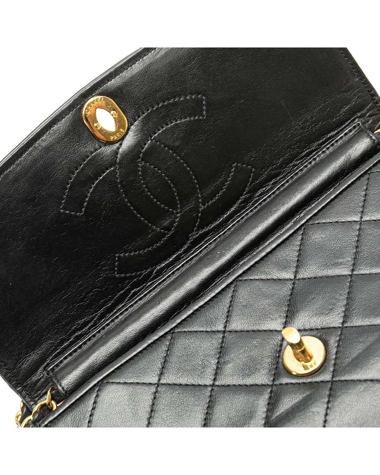 Quilted Lambskin Leather Crossbody Bag with Chain Strap and CC Front Flap