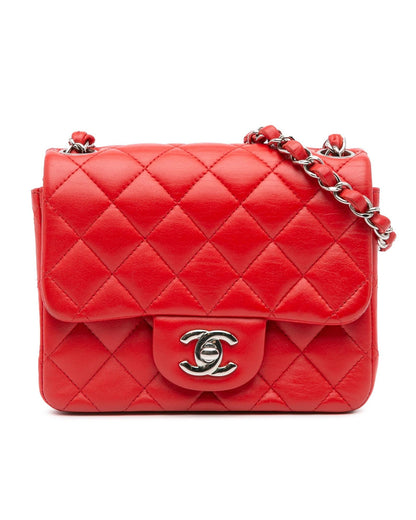 Mini Square Classic Lambskin Flap Crossbody Bag with Chain Strap