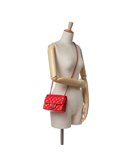 Mini Square Classic Lambskin Flap Crossbody Bag with Chain Strap