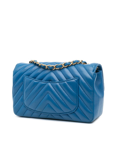 Mini Rectangular Chevron Lambskin Single Flap Crossbody Bag
