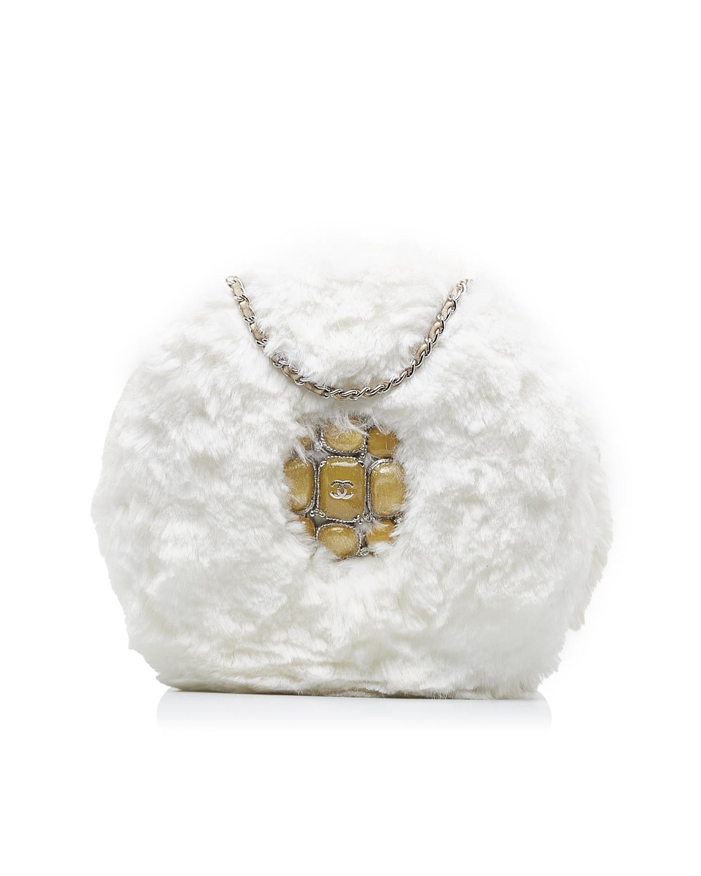 Crystal Embellished Faux Fur Crossbody Bag with Chain Strap and Zip Closure