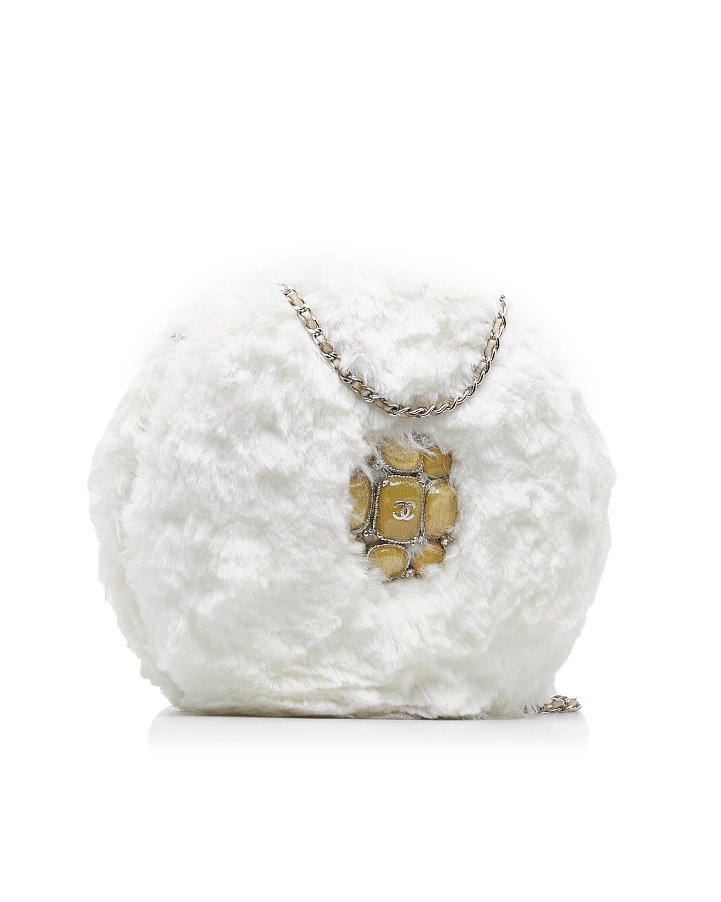 Crystal Embellished Faux Fur Crossbody Bag with Chain Strap and Zip Closure