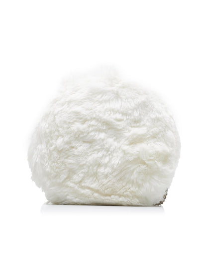 Crystal Embellished Faux Fur Crossbody Bag with Chain Strap and Zip Closure