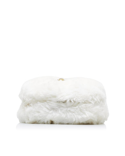 Crystal Embellished Faux Fur Crossbody Bag with Chain Strap and Zip Closure