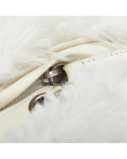 Crystal Embellished Faux Fur Crossbody Bag with Chain Strap and Zip Closure