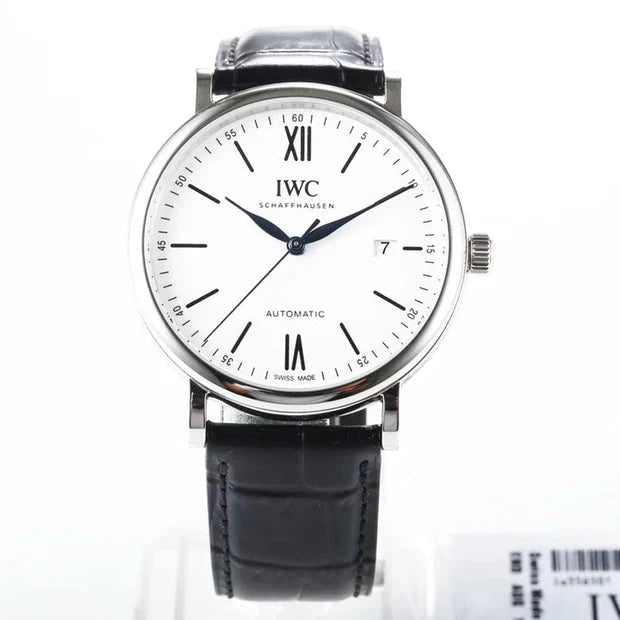 IWC Portofino 40mm White Dial Blue Numerals Black Crocodile Leather