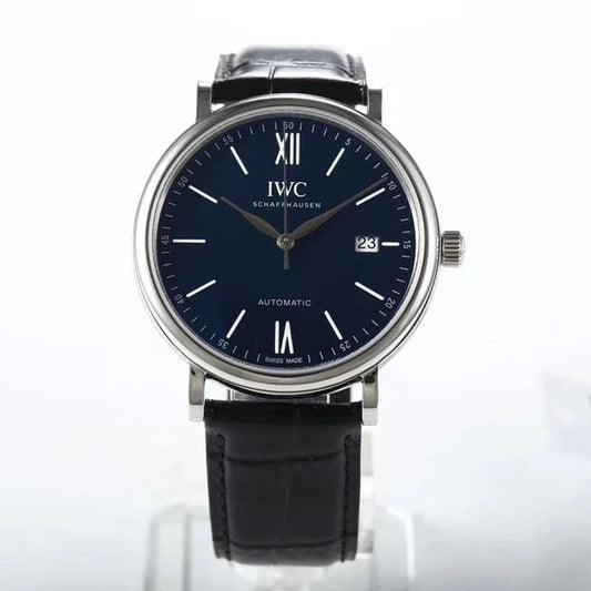IWC Portofino 40mm Navy Blue Dial Steel Case Black Crocodile Leather